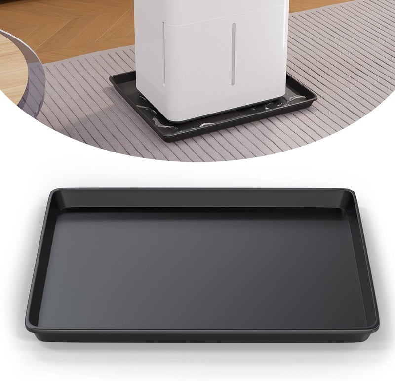 Flamorrow Dehumidifier Mat, Hard Plastic Drip Pan for Home and Basement Dehumidifiers, Dehumidifier Tray with Raised Edge for Leaks, Prevents Water from Pooling Underneath, Black, 17"x12.5" - Image 1